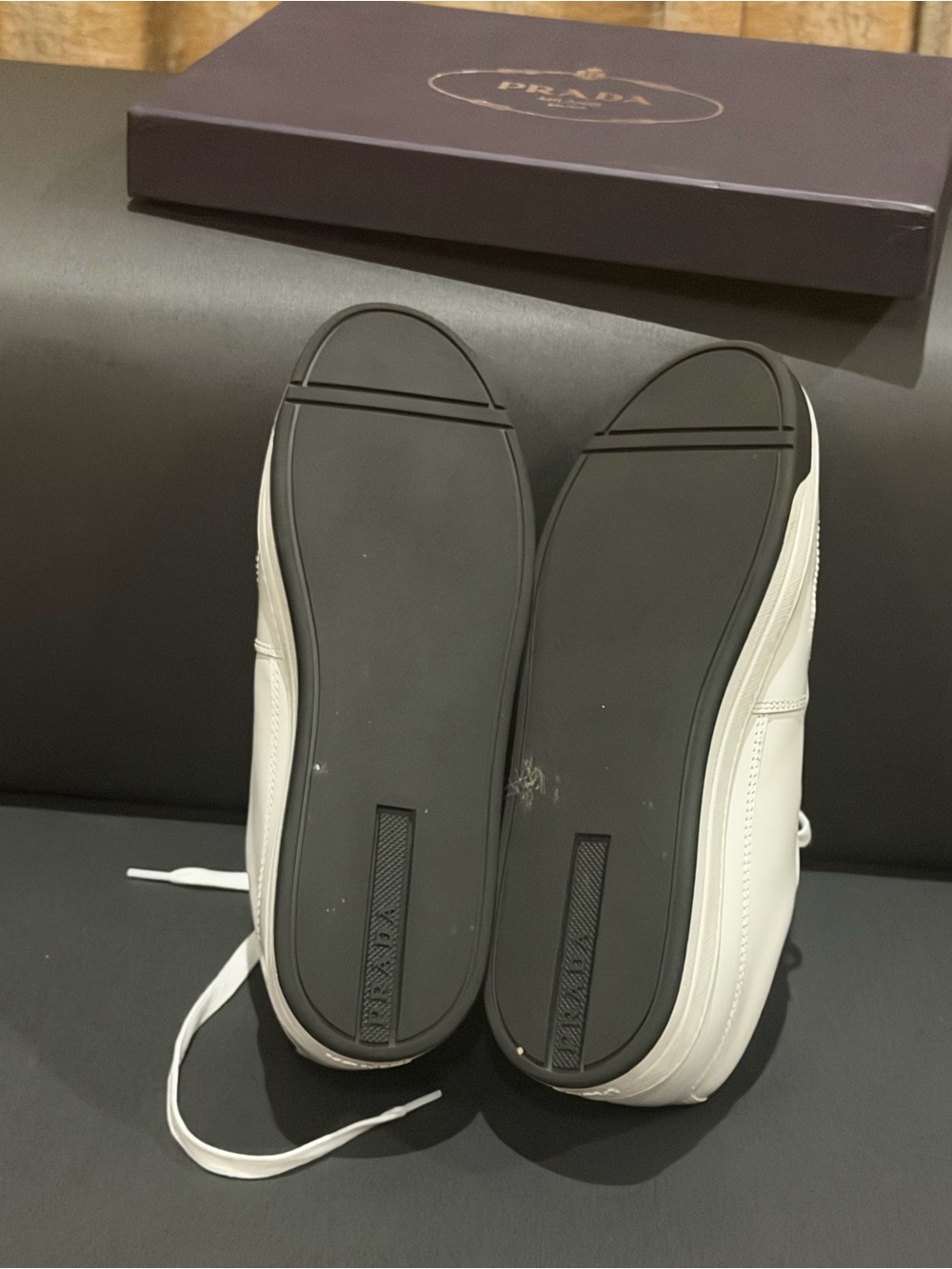 Prada White Leather Low-Top Sneakers with Logo Patch womens sneakers - Picture 10 of 16
